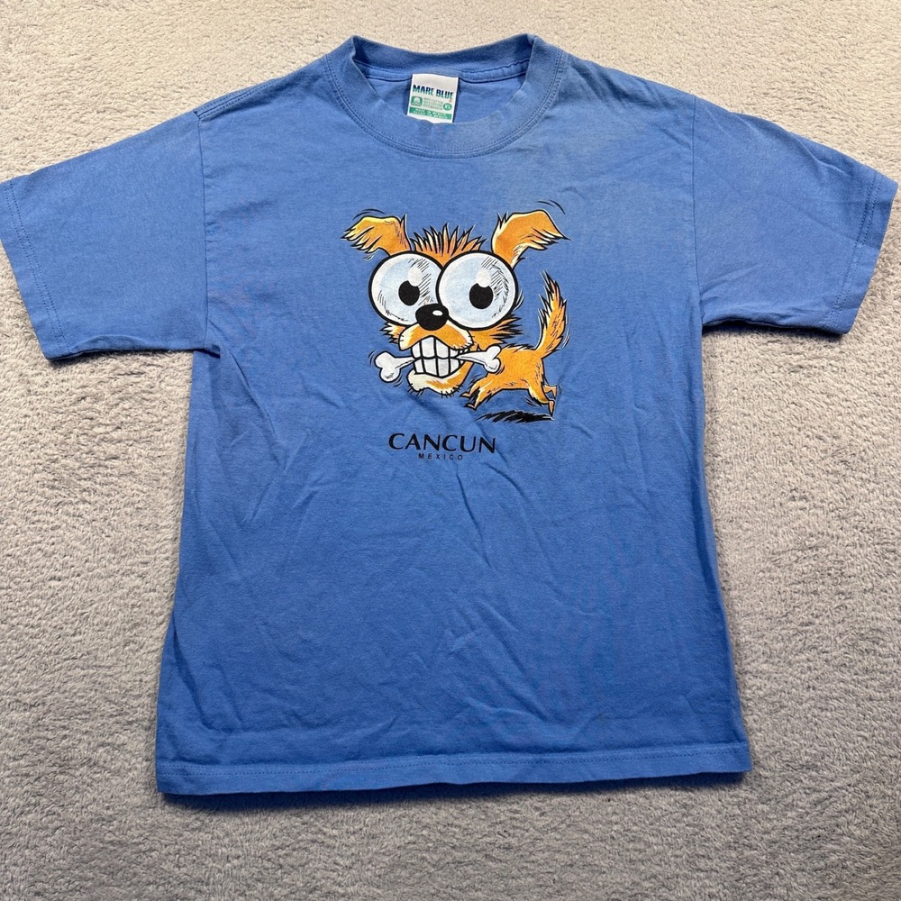Vintage Y2K Mare Blue Cancun Mexico Dog Graphic Tee‎ Souvenir T-Shirt Kids XL